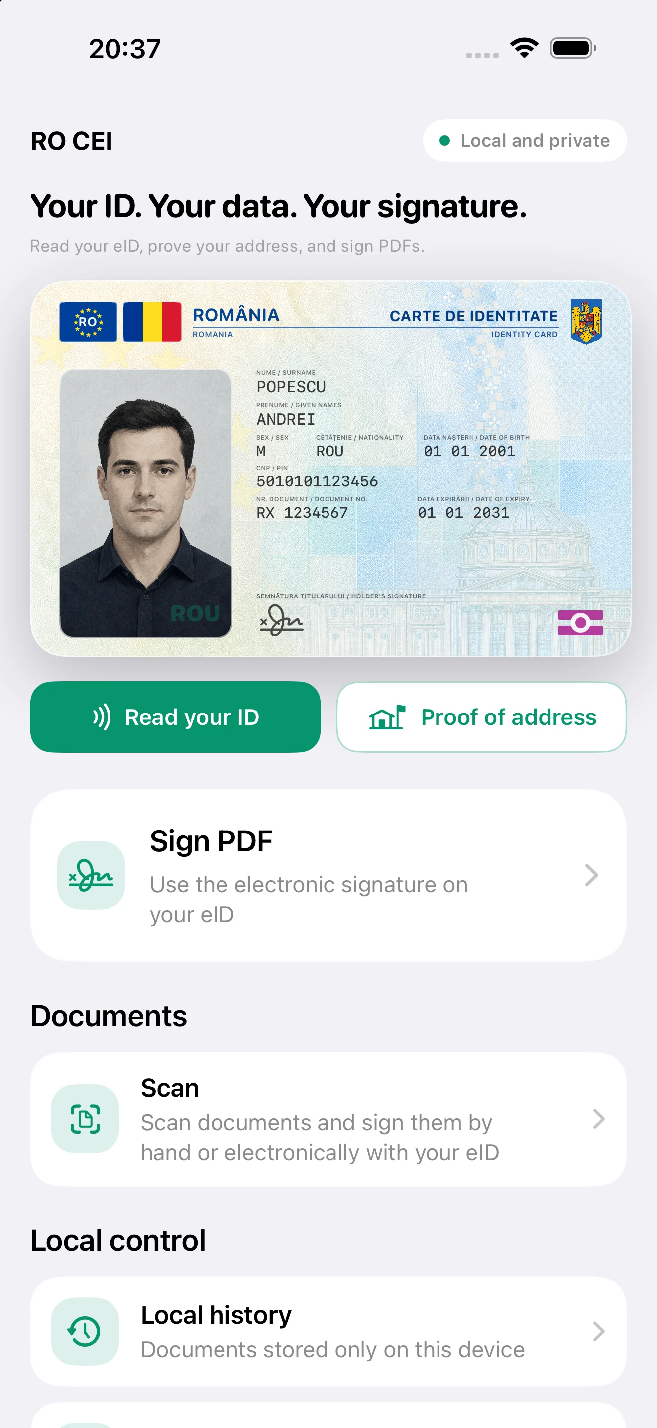 CEI One home screen in English